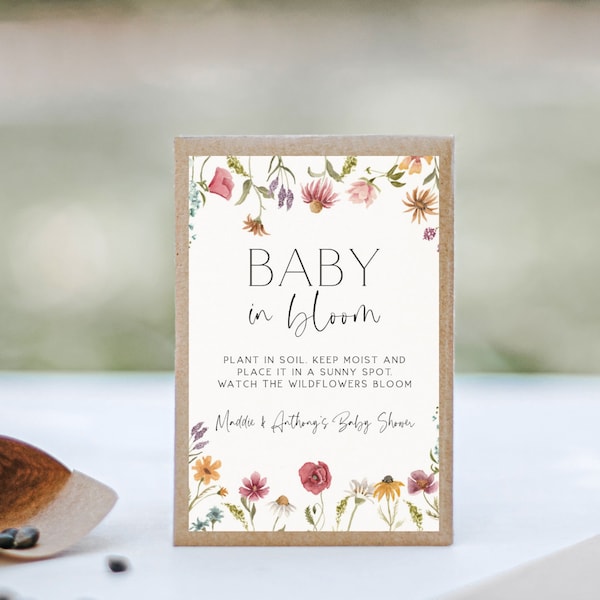 Baby in Bloom Baby Shower Seed Packet Label, Floral Baby Shower, Wildflower Seed Favor Label, Wildflower Baby Shower Seed Packet, Template