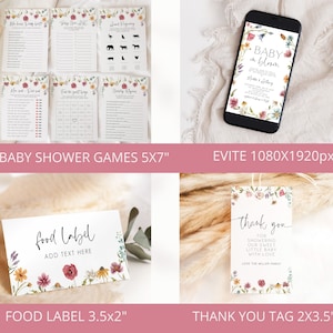 Wildflower babyshower uitnodigingsbundel, baby in bloei babyshower bundel, baby in bloei uitnodigen, wilde bloemen babyshower decor, uitnodiging afbeelding 3
