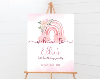 Pink Rainbow Welcome Sign, Rainbow 1st Welcome Sign, Pink Welcome Sign, Welcome Poster, Editable Instant Download Template