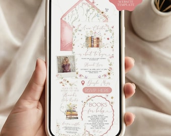 Storybook Baby Shower Invitation Website, New Chapter Baby Shower, Canva Invitation Website Template (Digital Download)