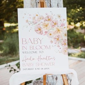Baby in Bloom Baby Shower Welcome Sign, Wildflower Baby Shower Decorations, Baby Shower Decor, Pastel Floral Baby Shower, Girl, Template
