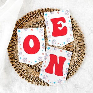 Little Firecracker Highchair Banner, One Highchair banner, 4th of July Birthday Decor, Summer Birthday Decor, Red White and Blue, Template