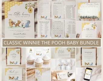 Classic Winnie the Pooh Baby Shower Invitation Bundle, Winnie the Pooh Baby Baby Shower Bundle, Little Hunny Invitation, Editable Template