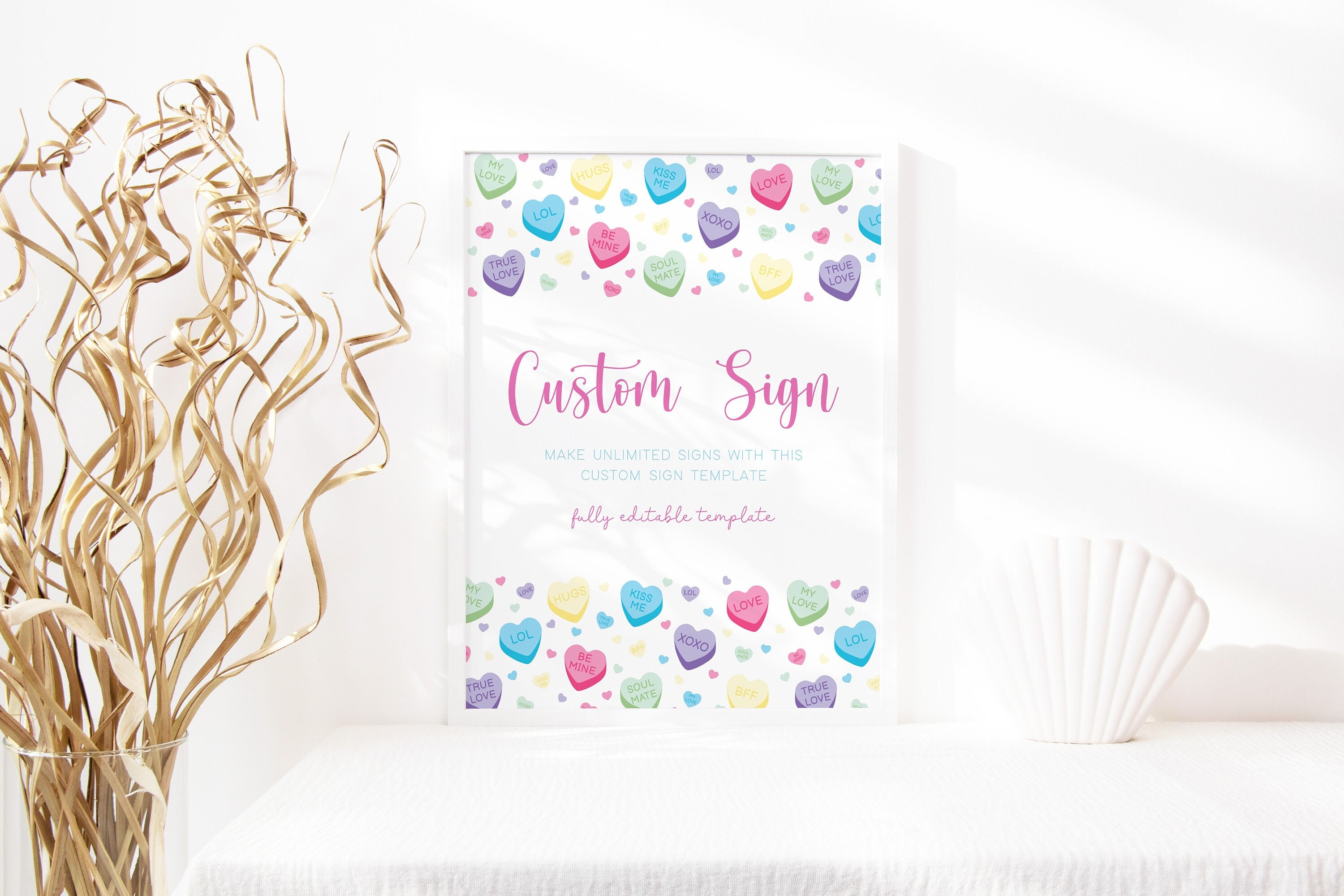 Conversation Hearts Baby Shower Custom Sign, Valentine Baby Custom Sign, Candy Hearts Baby Shower Decor, Baby Decor, Editable Template