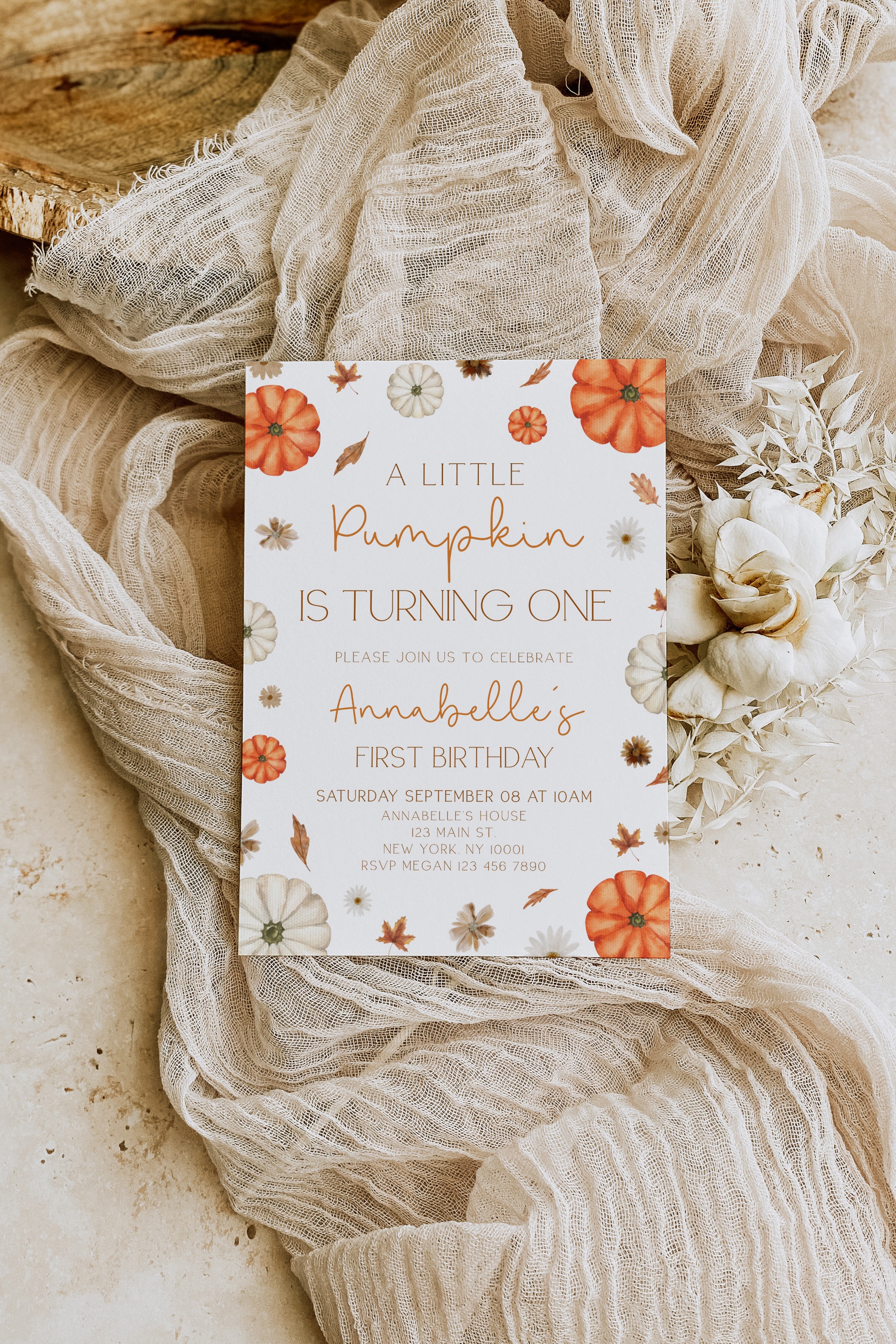 Little Pumpkin Birthday Invitation, Pumpkin 1st Birthday Invitation, A Little Pumpkin Is Turning One Invite, Fall Birthday Invitation Girl