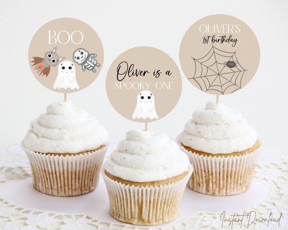 Spooky One Birthday Cupcake Topper, 1st Halloween Cupcake Topper Printable, Halloween Birthday Cupcake Topper, Birthday Cupcake Topper