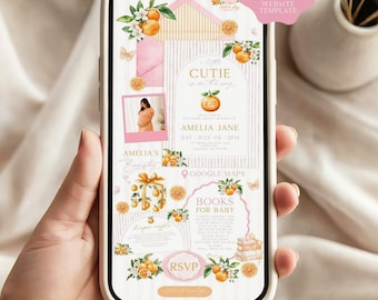 Pink Little Cutie Baby Shower Invitation Website, Website Template, RSVP Invitation, Orange Digital Invite (Digital Download)