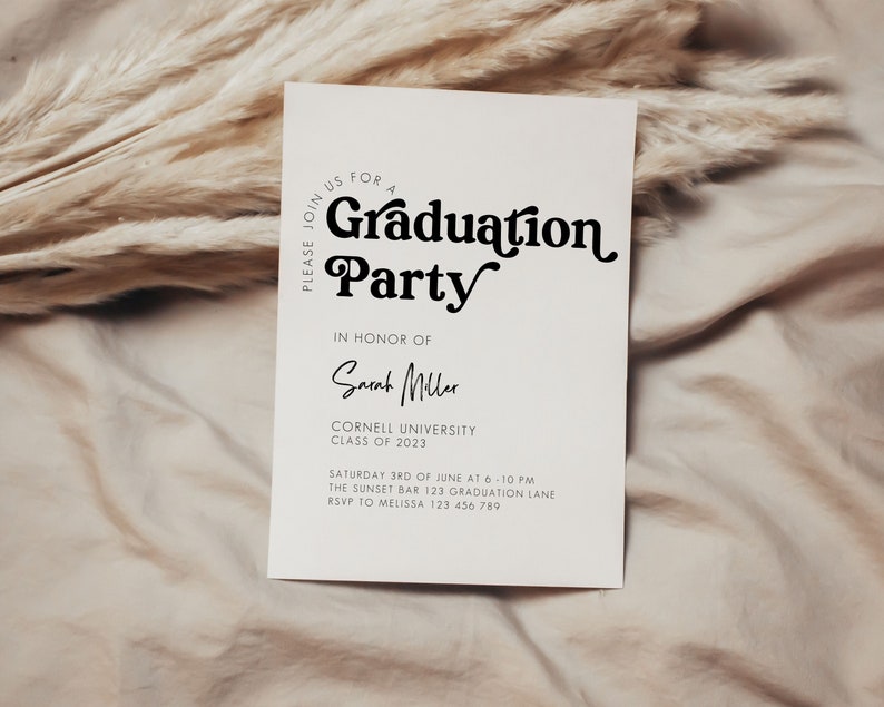 Graduation Invitation Template, Graduation Invitation, Modern Grad Invitation, Graduation Invite, Minimal, Her, Editable Template image 1