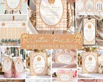 Cutie Pie Baby Shower Bundle, Gingham Cutie Pie Baby Shower, Gender Neutral, Shower Decor, Canva Template