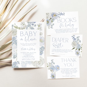 Blaues Baby in Bloom Einladungs-Set, Blaues Baby in Bloom-Babyparty, Baby in Bloom, Thema Babyparty-Einladung, Junge, Baby-Dusche-Vorlage