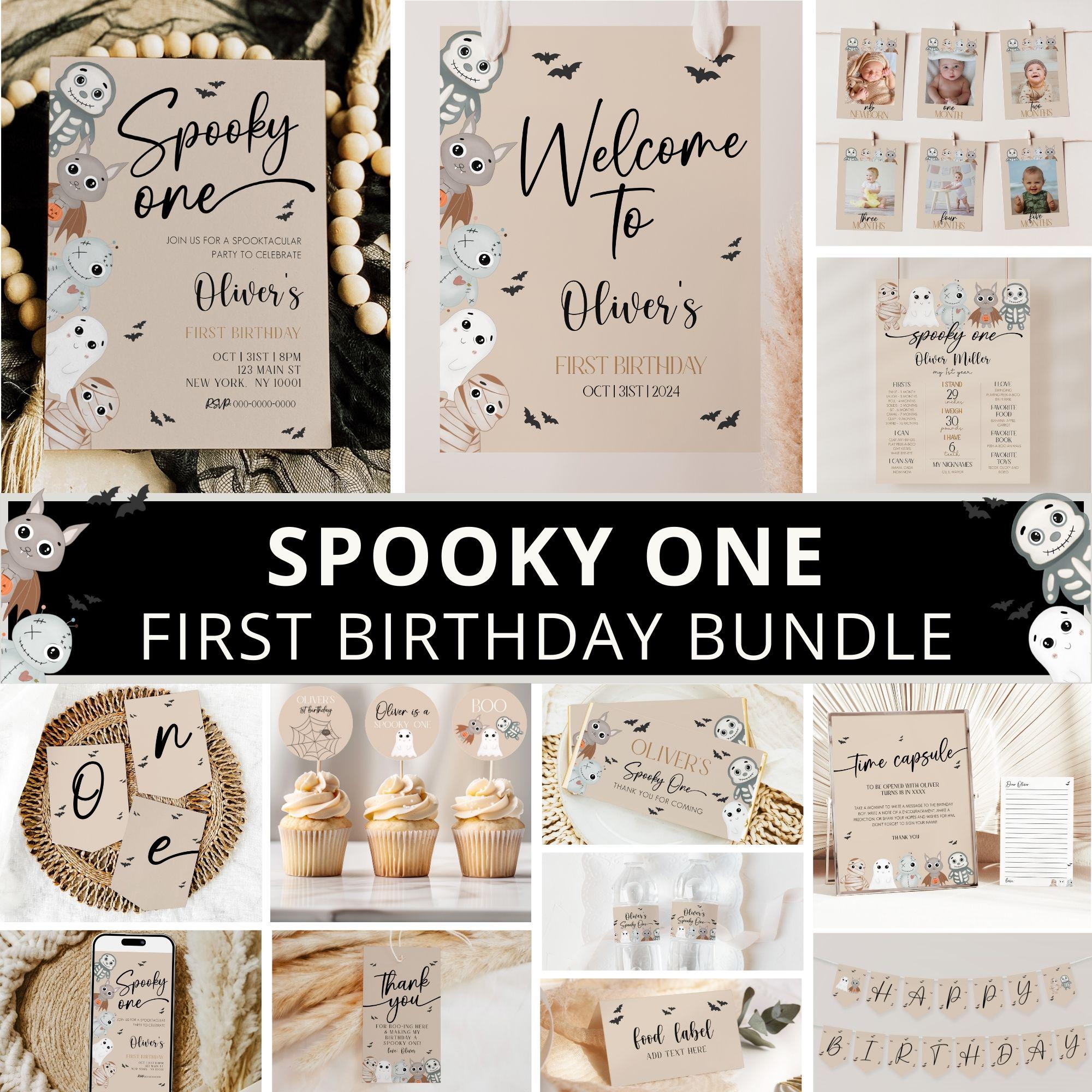 Gruseliges Geburtstagseinladungs-Bundle, Gruseliges Geburtstags-Bundle, Halloween-1.Geburtstags-Einladung, Halloween-Geburtstags-Dekor, Vorlage