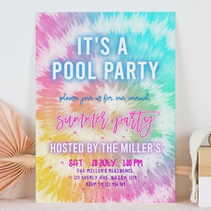 Pool Party Invitation, Pool Birthday Invitation, Pool Birthday Party Invitation, Summer Party Invitation, Invite, Editable, Instant Download