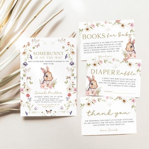 Bunny baby shower uitnodiging set, Somebunny is onderweg baby shower, paasthema baby shower uitnodiging, lente, baby shower sjabloon