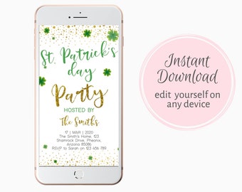St Patricks Day Invitation, St. Patricks Day Party Evite, Editable, Instant Download