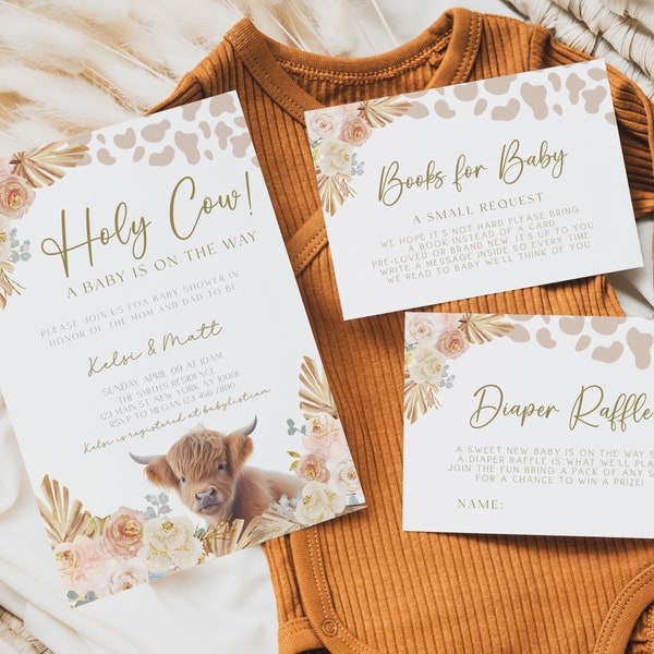 Invitación al baby shower de la vaca de las Tierras Altas, invitación al baby shower de la vaca santa, invitación al baby shower de la vaca, vaca santa estamos teniendo una invitación de bebé