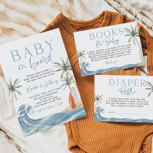 Baby on Board Baby Shower Invitation Set, Summer Baby Shower Invite, Surf Baby Shower Invitation Boy, Beach Baby Shower, Editable Template