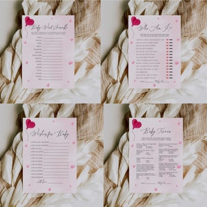 Pacchetto giochi per baby shower di San Valentino, giochi per baby shower con cuori, baby shower per piccoli innamorati, pacchetto per baby shower rosso, pacchetto di giochi modificabili