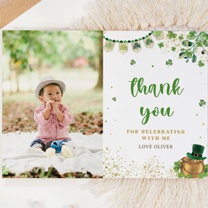 Tarjeta de agradecimiento Lucky One, tarjeta de agradecimiento Lucky One con foto, tarjeta de agradecimiento del 1er cumpleaños, tarjeta de agradecimiento de San Patricio, plantilla editable