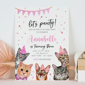 Cat Themed Birthday Invitation, Cat Birthday Invite, Cat Birthday Invitation, Cat Invitation, Are you kitten me Invitation, Editable