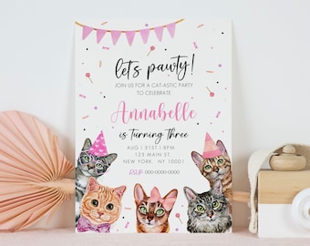 Cat Themed Birthday Invitation, Cat Birthday Invite, Cat Birthday Invitation, Cat Invitation, Are you kitten me Invitation, Editable