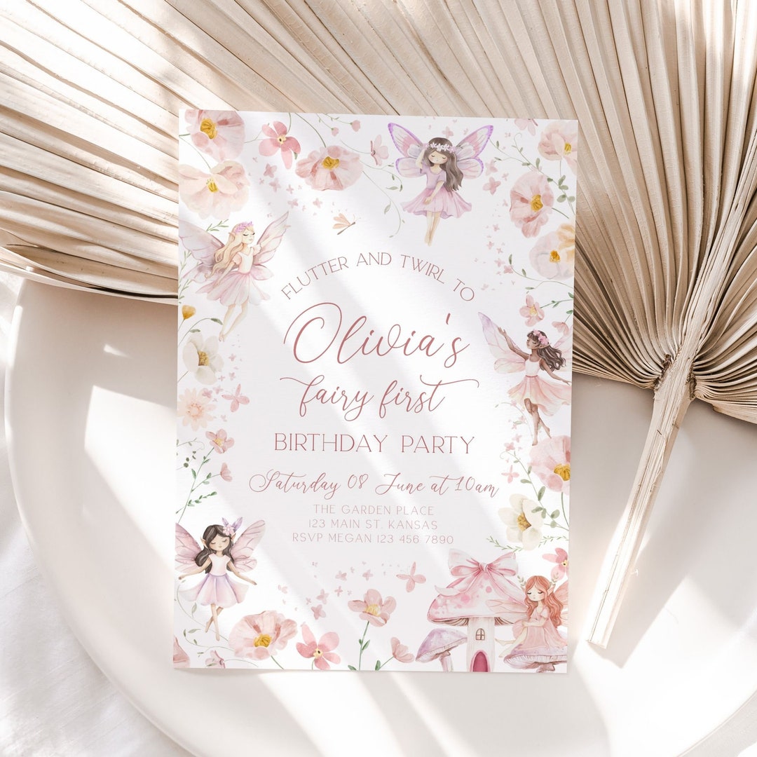 Fairy First Birthday Invitation, Fairy 1st Birthday Invite, Enchanted