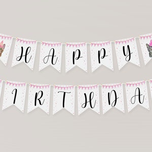 Cat Happy Birthday Banner Printable, Cat Birthday Decorations, Cat Birthday Decor, Kitten Party, Girl Cat Birthday Party, Editable Template