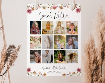 Wildflower Graduation Photo Collage Board, Class of 2024 Photo Sign, Throughout the Years Photo Collage, High School Graduation, Template
