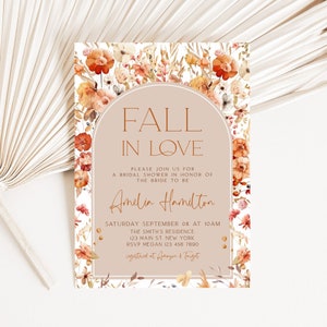 Fall in Love Bridal Shower Invitation, Fall Bridal Shower Invite, Fall Floral Bridal Shower Invite, Autumn, Fall Wildflower, Template