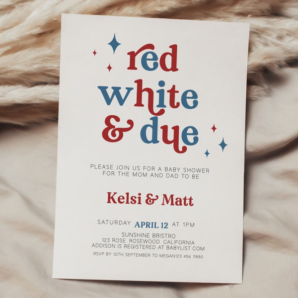 4th of July Baby Shower Invitation, Red White and Due Baby Shower Invite, 4th July Baby Shower, Patriotic Shower, American Baby Shower