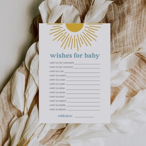 Tarjeta de Deseos para Bebé, Aquí Viene el Juego de Baby Shower del Sol, PDF, No Editable