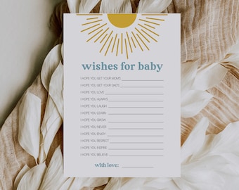 Wishes for Baby Card, Here Comes the Sun Baby Shower Game, PDF, Non Editable