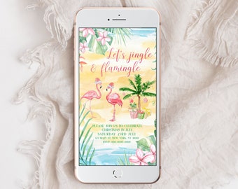Christmas in July Evite, Flamingle Christmas in July Evite, Summer Christmas Party Invitation, Electronic, Editable Instant Download