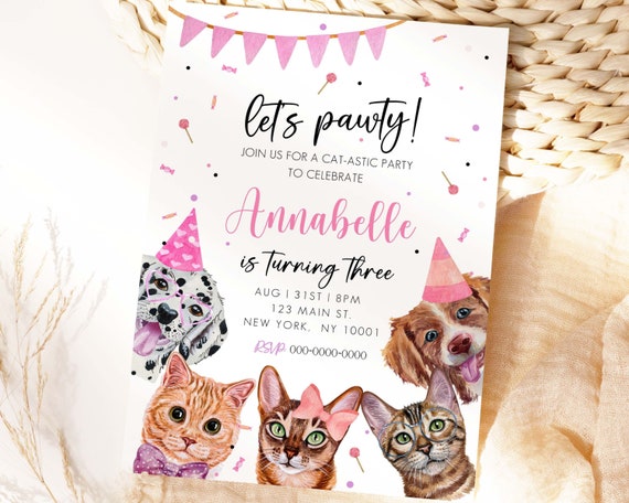 12 Biglietti D'Invito Per 8° Compleanno Bambina | Tema Gatto Con Fronte Lucido E Retro Compilabile, A6, Made In Germany