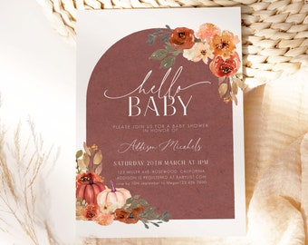 Pumpkin Baby Shower Invitation, Burnt Orange Baby Shower Invitation, Fall Baby Shower Invite, Pumpkin Baby Shower Invite, Editable, Instant