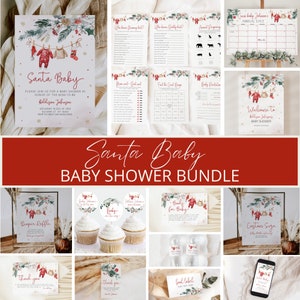 Santa Baby Shower Bundle, Christmas Baby Shower Invitation Bundle, Gender Neutral, Holiday Baby Shower Decor, Winter, Baby Clothes, Template