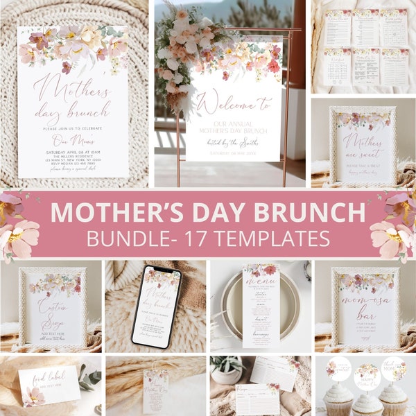 Mother's Day Brunch Invitation Bundle, Mothers Day Party Bundle, Mother's Day Brunch Party Ideas, Mother's Day Brunch Decor, Template