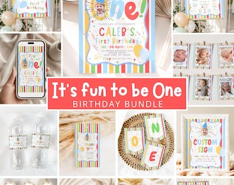 It's Fun to be One Birthday Bundle, Fun to be One Birthday Bundle, Decorations, Canva Templates