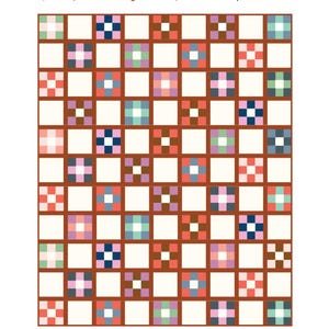 May include: A quilt pattern named "Geraldine" by Jennifer Jones, showing a grid of colourful squares. The squares are in shades of pink, blue, green, and brown, with the text "Precut Friendly" and "pillow -- toddler -- throw -- beds" below.
