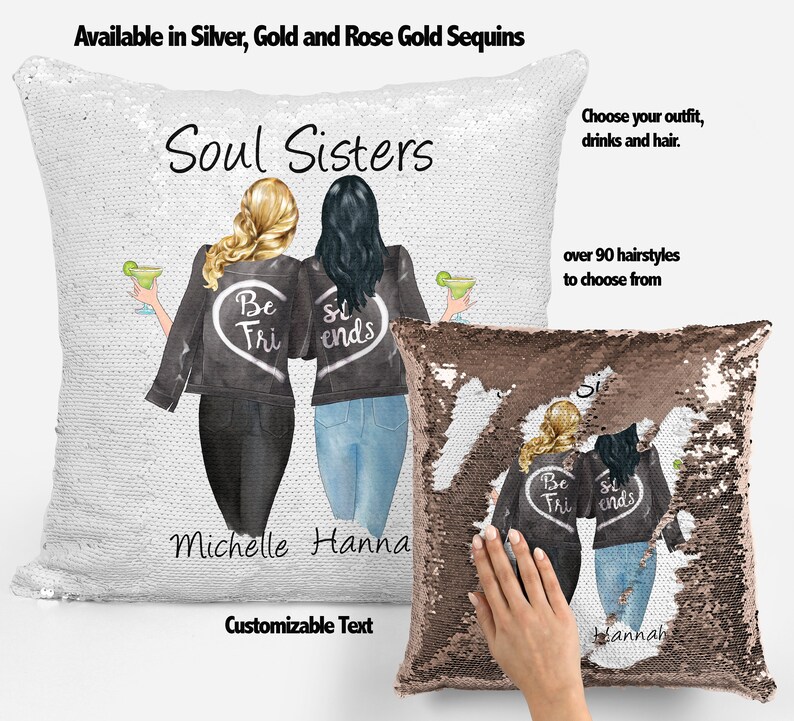 Best Friends Personalized Sequin Pillow Best Friend Gift Etsy