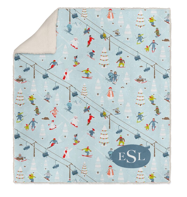 Ski personalized sherpa blanket ski fleece blanket custom Etsy