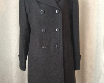 Army style/Wool/dark grey charcoal double-breasted coat size M/New lined Autumn Winter coat/warm blazer