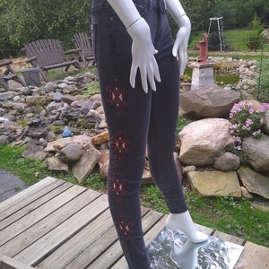Distressed denim Jeans, skinny jeans, hippie patchwork, boho, Eco-friendly, sustainable clothes, embroidered jeans size 23
