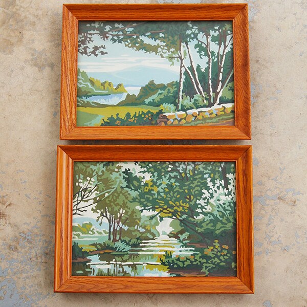 2 Vintage Landscape Paintings Paint by Number Painting Mountain Forest Country Paintings