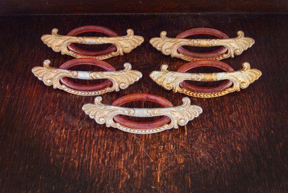 Art Deco Drawer Pulls Lucite And Gilt Metal Drawer Handles 5 Etsy