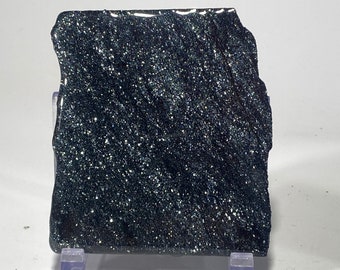 Specular Hematite Slab | Polished Michigan Iron Ore with Stand