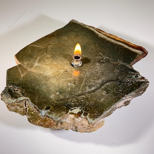 Rock oil lamp - polychrome jasper | rock oil candle, jasper oil candle, green polychrome, stone oil lamp, rock candle, rock or candle lover