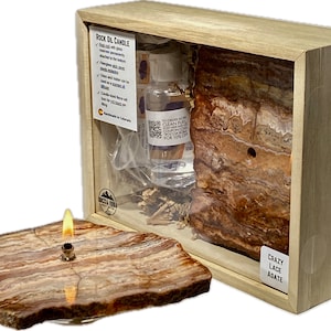 Rock Candle gift box - Crazy Lace Agate | unique rustic decor, rock or candle lover gift, stone oil candle, rock oil lamp, agate candle lamp