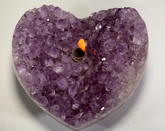 Amethyst Geode Heart Candle | Natural Crystal Rock Candle