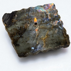 Labradorite Rock Candle | Blue and Purple iridescent stone, Labradorite crystal candle, black moonstone, labradorite lamp, rock oil lamp