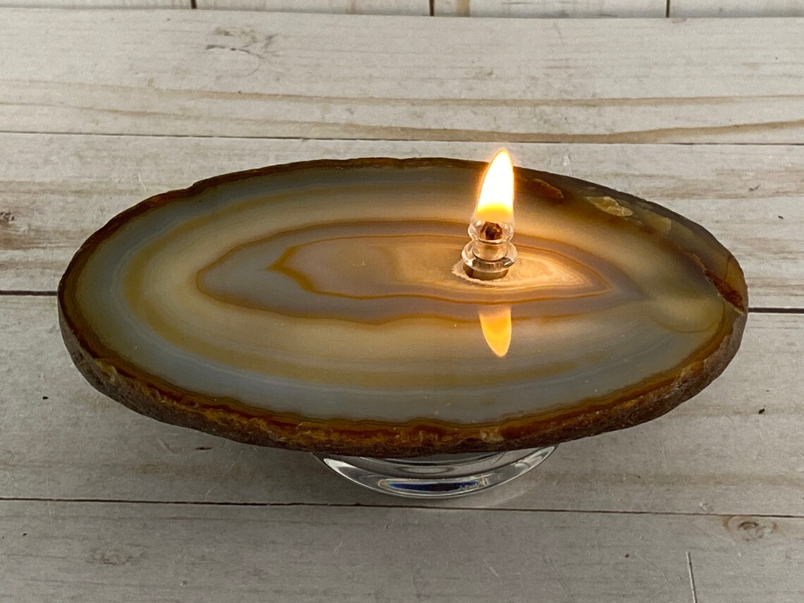 Rock oil lamp thick agate geode slab rock oil candle Etsy